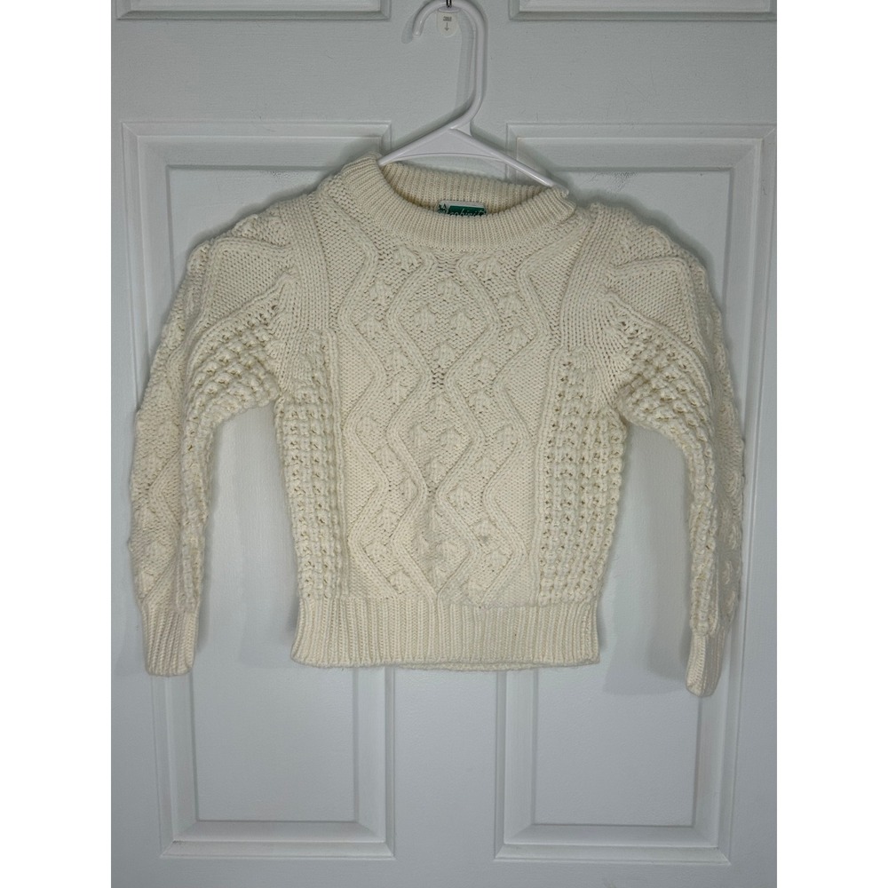Robinitt Kids Vtg Cable Knit Sweater Cream Medium Acrylic Pullover‎ Long Sleeve